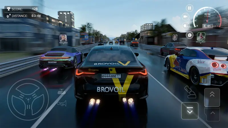 Online free roam with several players on a bridge in Traffic Racer Russian