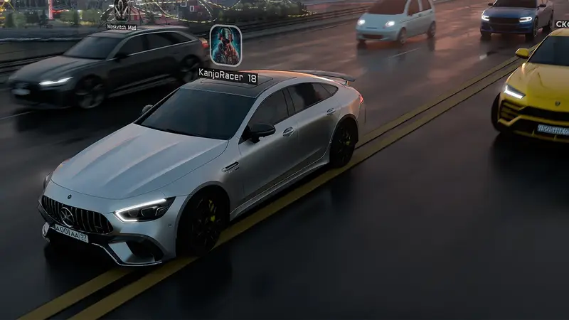 Weaving through highway traffic at speed in Traffic Racer Russian