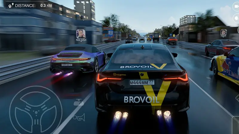 A police chase through village streets in Traffic Racer Russian
