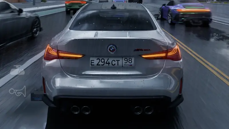 A styled car under showroom lights in Traffic Racer Russian